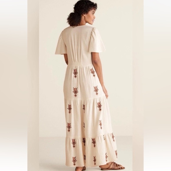 Soft Surroundings Bellmore Gauze Cream Tiered Embroidered Maxi Dress Sz XS - Picture 2 of 8